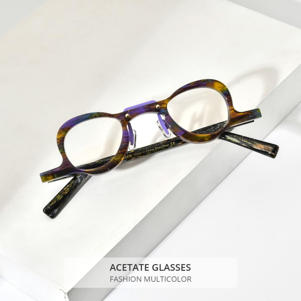 MUTYNE Montura de gafas de acetato para hombre, anteojos redondos pequeños Retro Vintage, gafas para mujer