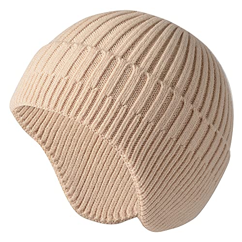 FISHSHOP Beanie Hat, Bonnet Chapeau Hiver Hommes Femmes Unisexe Bonnet à Revers Bonnet Tricoté Doux et Chaud Modèle Simple et Classique (Beige) Cover