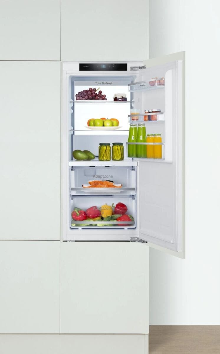 Amica Nevera empotrable con puerta fija de 1220 mm de nicho NoFrost FreshZone control electrónico compresor de 122,1 x 55,6 x 55 cm – Frigorífico empotrado sin congelador