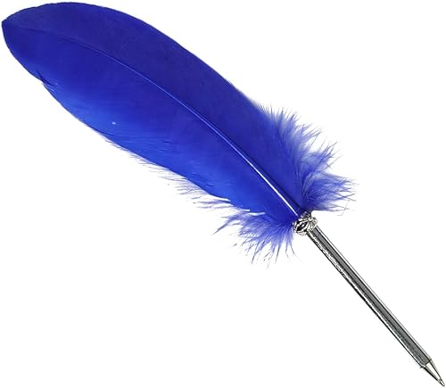 Miniatura 10 de OPENDGO Bolígrafo de pluma de ganso natural, diseño de moda, bolígrafos de tinta negra para niños escritura suave (azul)