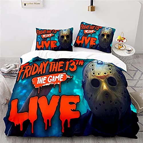 BOKAQI Funda Nórdica, Juego De Cama Jason Voor-Hees, Funda Nórdica Y Funda De Almohada, Microfibra, Ropa De Cama De Tres Piezas con Impresión Digital 3D,F,260×220cm