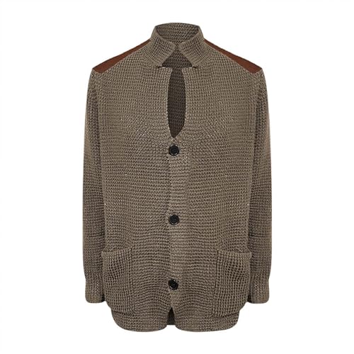 Men's Cable Knit Cardigan Sweater Western Vintage Button-Up Casual Chunky Thermal Sweatshirt Coats with Elbow Patches2