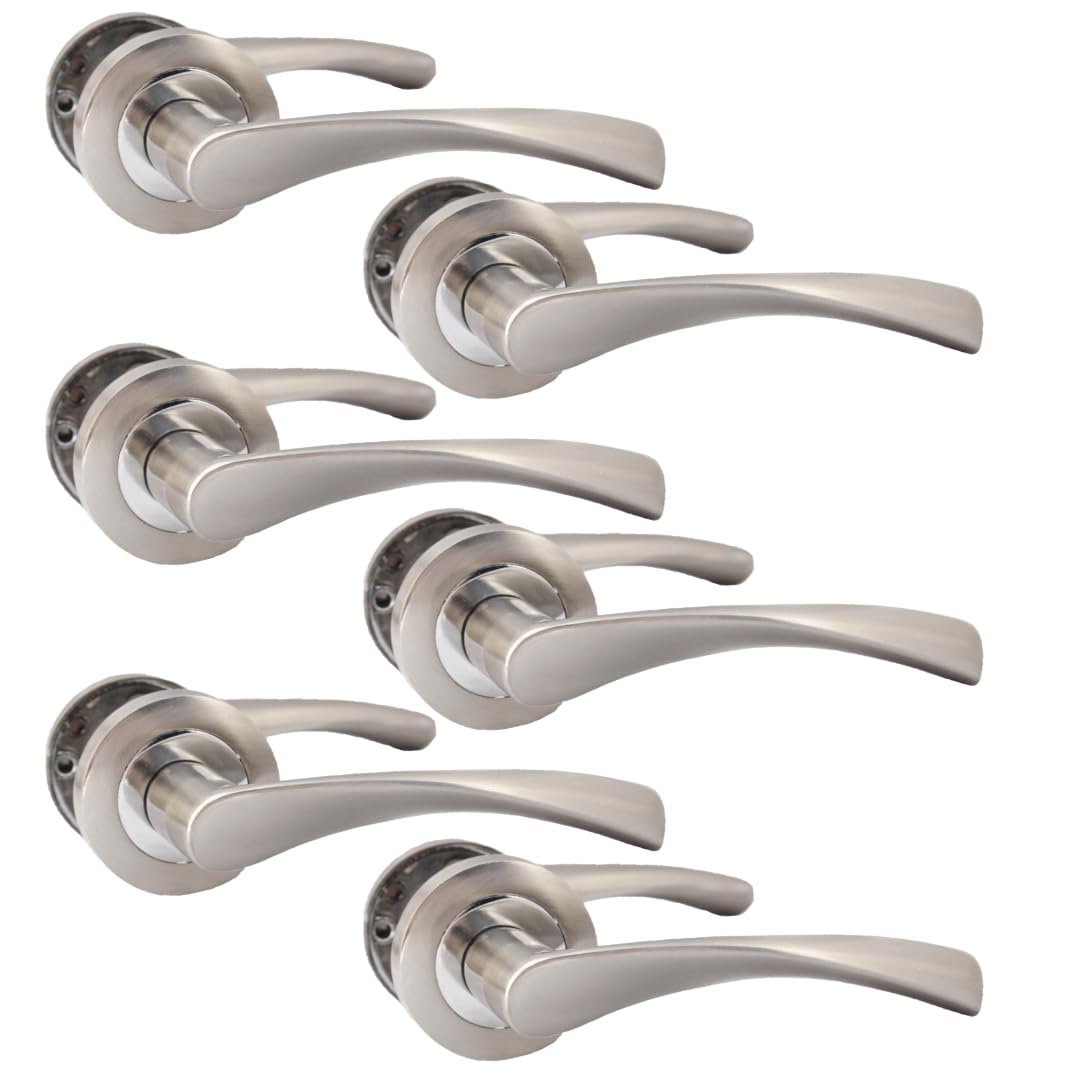 Epsom Door Handle Epsom Duo Twist Door Handle – Satin Chrome Lever on Rose | Latch Escutcheon or Bathroom Privacy with Thumb Turn | 4 or 6 Pairs (6 x Pair of Door Handles)