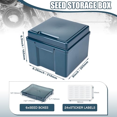 Image of Dark Green Seed Storage Box with 6 Inner 57 Inch Small Boxes, Portable Tool Storage Box for Fishing, Garden Seed Packet Storage Organizer with Label Stickers