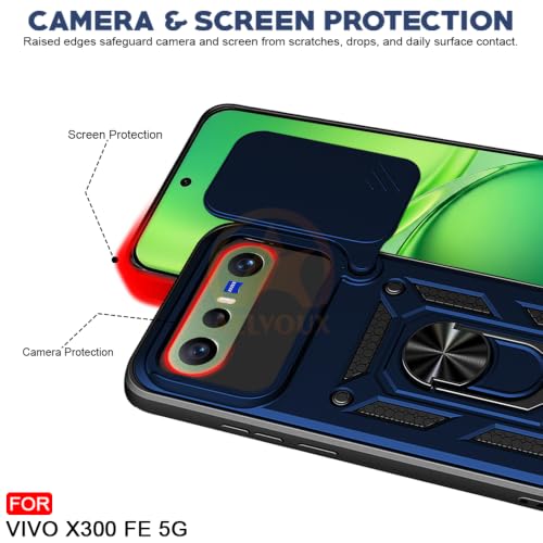 Image of Armor Bumper Back Cover Case for Vivo X300 FE 5G | Rotating Camera Cover, Ring Holder & Kickstand | Heavy Duty & 360 Degree Protection Back Cover (Blue)