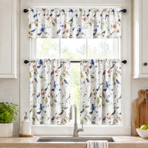 VOGOL Curtain Tier & Valance Set for Living Room, Farmhouse Valances for Kitchen Window, Birds Curtain Tier for Small Windows, Rod Pocket, 52 x 18 & 30 x 36, 3 Pieces