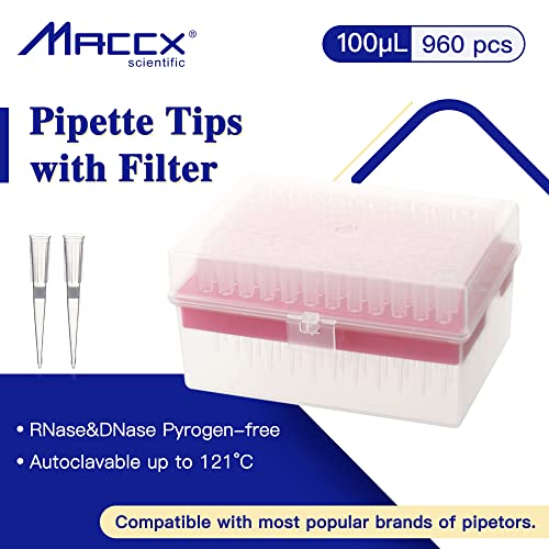 Maccx Disposable Filtering Pipette Tips, Universal Filter Pipette Tips, 960Pcs Of Vol. 100 Μl, Molded Graduation, 96 Tips/Rack X 10 Racks, Ptf100-960 #TOP1