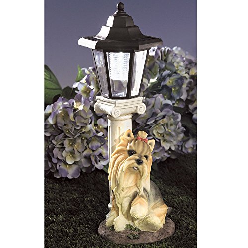 Bits And Pieces - Solar Yorkie Lantern-Solar Powered Garden Lantern - Resin Dog Sculpture With Led Light #TOP1