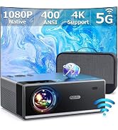 FUDONI Projector with 5G WiFi and Bluetooth, 1080P Outdoor Projector with HDMI and USB, Max 300