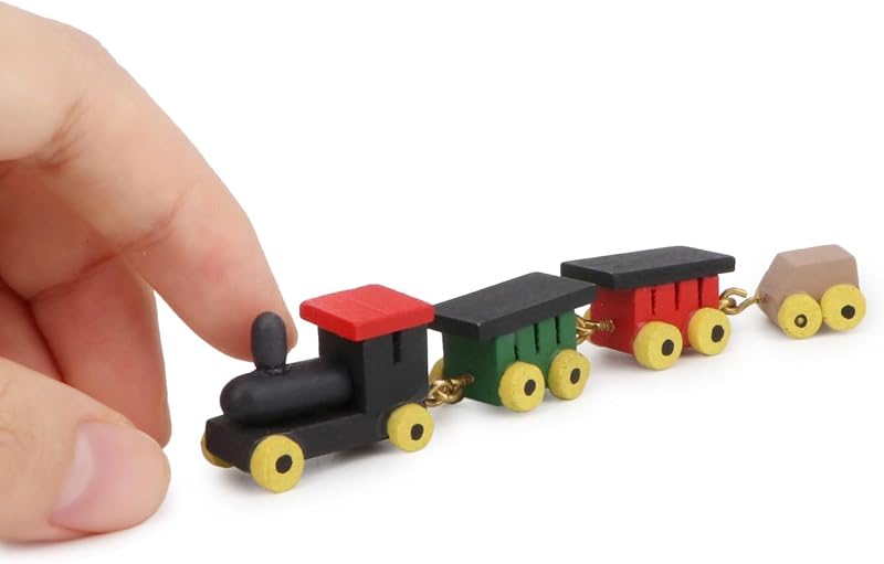 Cutemini Miniature Train Model Wooden Train Set Traffic Scene Ornament Home Decor (Multicolor)