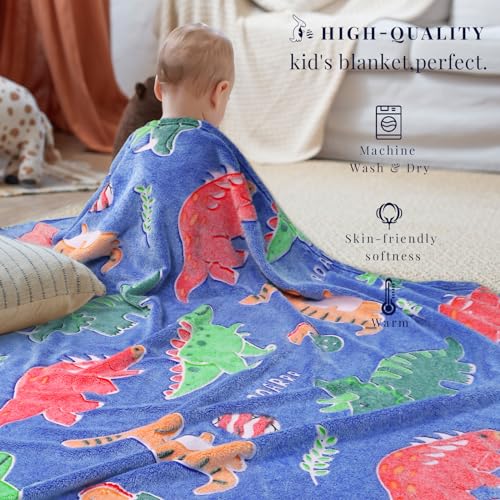 Image of Twin Size Blanket for Bed Couch, Large Soft Warm Fleece Kids Dinosaur Throw Blanket for Teens Boys Toddlers, All-Season Girls Boys Dino Bedroom Home Decor (Twin XL) 60 inchx80 inch
