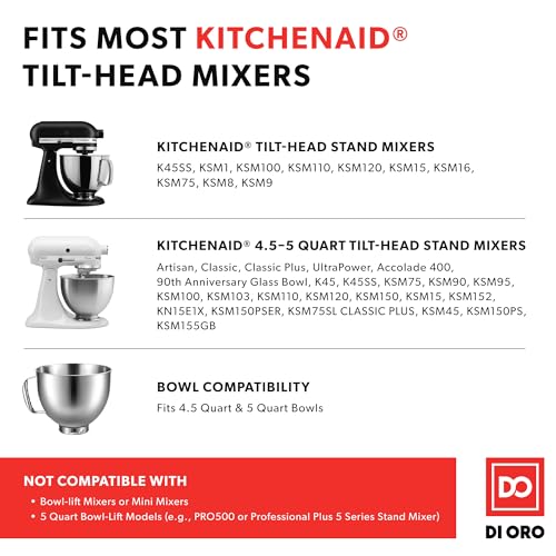 Image of DI ORO Flex Edge Beater for KitchenAid Tilt-Head Mixer, 4.5-5 Qt, White
