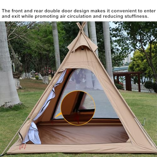 TentHome Waterproof Cotton Teepee Tent 3-4 People Camping Pyramid Canopy Portable Tipi Outdoor Indian A-tower Tarp Shelter with Stove Jack Hole and Door Sunshade Awning (Tent alone) - Image 4