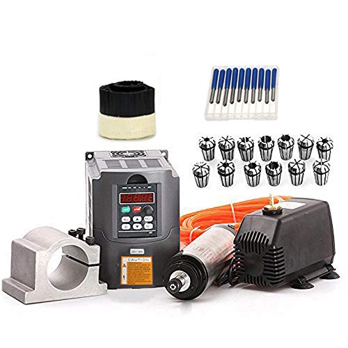 MYSWEETY 110V 1.5KW Water Cooled Spindle Motor CNC Spindle Motor +1.5KW Converter + 65MM Clamp Mount + 13pcs ER11 Collet + 5M Water Pipe + 110V Water Pump