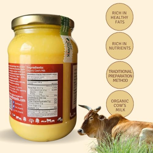 Image of JUST ORGANIK Traditional Bilona Ghee (500 ml) - certified organic Grass Fed Cow's Desi Ghee | Rich in Nutrients & Flavor | Boosts Immunity, Supports Digestion | Cow Ghee for Cooking & Ayurvedic Health