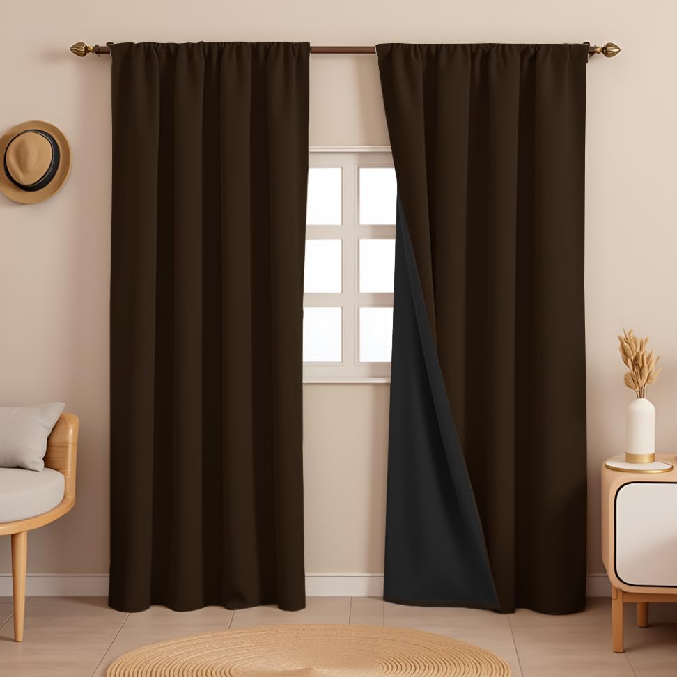 Image of HOMEMONDE Long Door Curtains 9 Feet Pack of 2 - Thermal Insulation 99% Blackout Curtain, Rod Pocket Style & Black Backing Drapes - (108 Inch, Dark Brown)