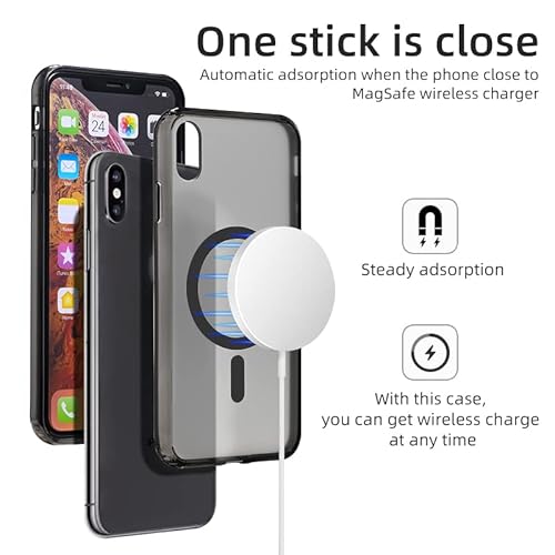 Tigowos Translucent Magnetic Phone Case For Iphone Xs Max With Magsafe Wireless Charging Anti-Yellow Anti-Fingerprint Shockproof Protective Case For Iphone Xs Max(6.5")， Black #TOP2