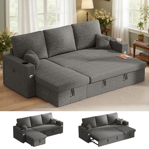 VOHOBY 82 Inch L-Shape Sectional Couch, 4-in-1 Multifunctional Pull-Out Couch