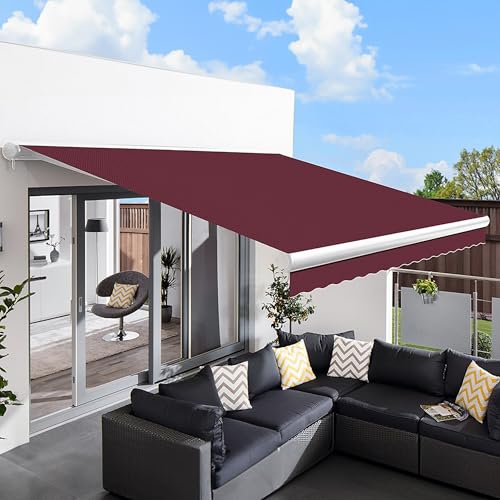 Primrose 3.5m x 2.5m Electric Awning Full Cassette DIY Patio Awning Gazebo Canopy Waterproof UV protection Complete with Fittings and Winder Handle Burgundy