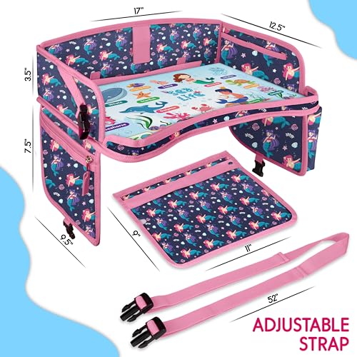 Image of Kids Travel Tray - Waterproof Lap Table with No-Drop Large Tablet Holder - Car Seat Tray - Road Trip Essentials Kids - Car Desk Organizer for Airplane - Toddler Travel Essentials(MERMAID)