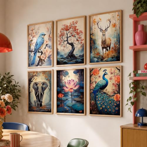 Image of Kotart Premium Digital Traditional Art Paintings with Frame for Home Decor | Painting for Wall Decoration | Wall Painting for Living Room Bedroom Hotel Wall Decor | Pack of 6 (13x17, wall decor for living room)
