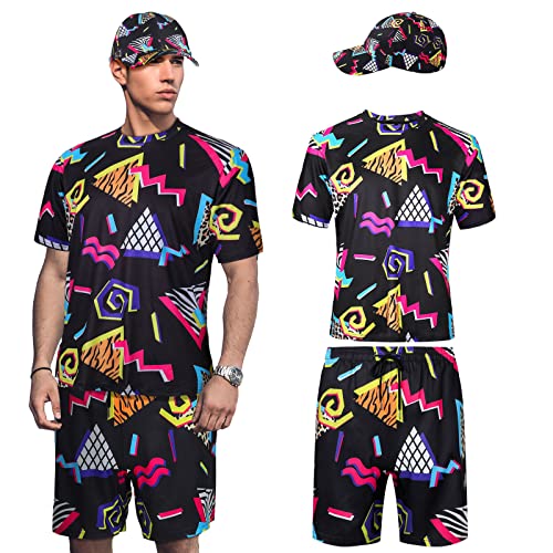 15 Best Retro Costumes for Men to Make a Fashion Statement 10 Handepo Retro 80s 90s Outfits for Men's 2 Pcs Tracksuit Hippie Shirt and Short Set with Hat for Neon Disco Party Costume(Medium,Dark Color)