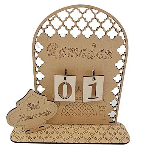 Calendrier de l'Avent du Ramadan 2023 en bois, décorations du Ramadan pour la table de la maison, compte à rebours du calendrier du Ramadan, ornement bricolage de l'Aïd Moubarak