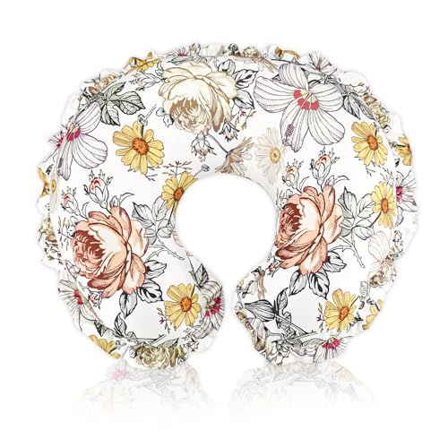 Image of Ruffle Nursing Pillow Cover, Removable Stetchy Case for Breastfeeding Pillows, Ultra Soft and Breathable Feeding Pillow Slipcover with Modern Design Lace for Infant Girls Boys, Vintage Floral
