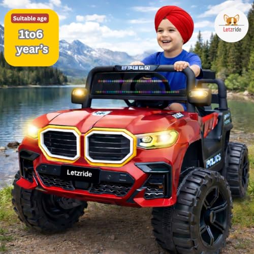 Image of Red Kids Electric Ride-On Jeep Car for 1-6 Years | Battery Operated SUV with LED Lights, Music, Remote Control & Rechargeable Battery | 4-Wheel Toy Car