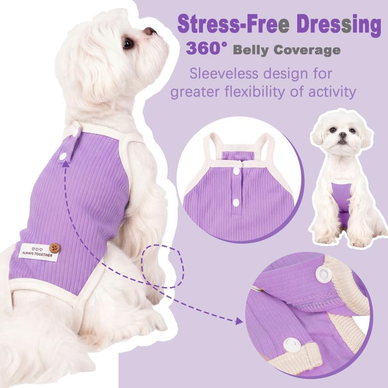 Image of Dog Recovery Suit Dogs Onesie for Surgery Protective Post-Surgery Suit Female for Small Dogs & Puppy Purple Size L