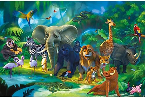 Amazon Com Kid S Room Nursery Poster Jungle Animals Picture Decoration Colorful Wild Safari Adventure Rainforest Bush Kids Wilderness Image Photo Decor Wall Mural 55x39 4in 140x100cm Everything Else