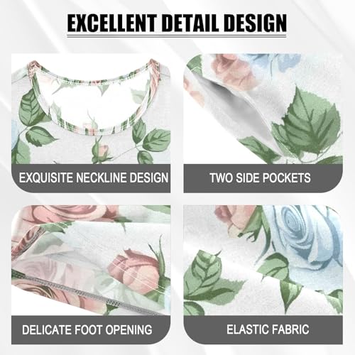 ALAZA Rose Bouquet Flower Floral Pajamas Set Short Sleeve Cotton Sleepwear Summer Pjs 2 Piece 5-14Y4