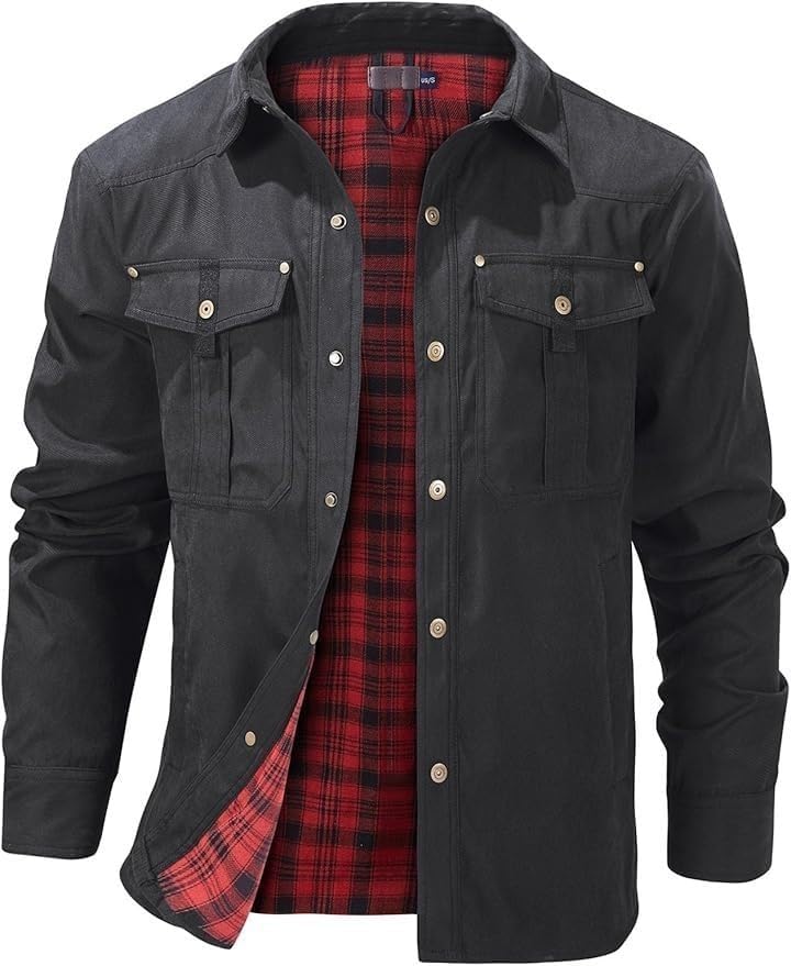 Generic Design Jacket for (Couleur : Black) (SIZE: M) Mens Lumberjack Flannel Fleece Shirt Check Plaid Work Coat and Quilted Jacket AU