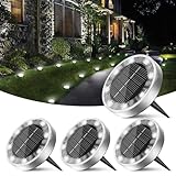 Peasur Mini Solar Ground Lights Outdoor, 4 Pack Flat Solar Powered Disc Lights, IP68 Waterproof, Anti-Rust, Landscape Lighting for Pathway Garden Yard Lawn Walkway Landscape Driveway, Cool White