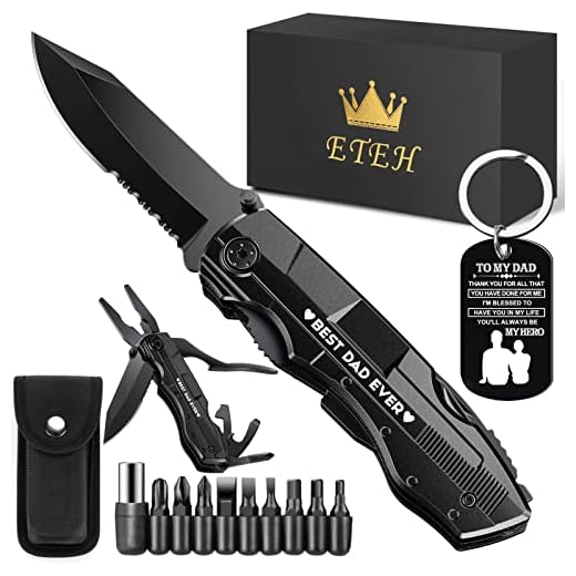 Presentes para o pai da filha e filho, canivete de bolso multiferramentas "Best Dad Ever", presente de Natal, aniversário dos pais, presente exclusivo para acampamento, caça, ciclismo, ideias para o