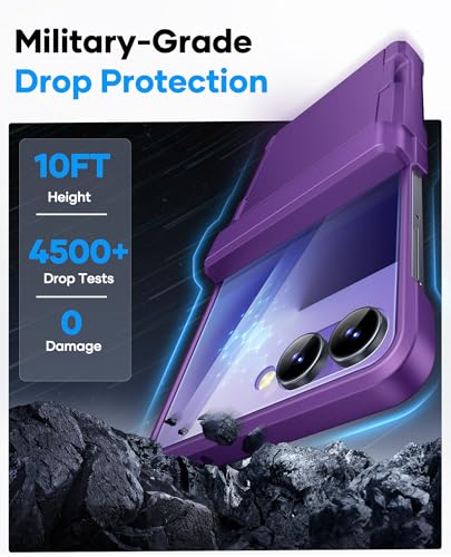 Image of ASAFCASE for Samsung Galaxy Z Flip 7 Case Wallet with Card Holder, Purple | Outer Screen Protector, Hinge Protection, Heavy Duty, Shockproof Rugged Phone Protective Cover Case for Galaxy Z Flip 7