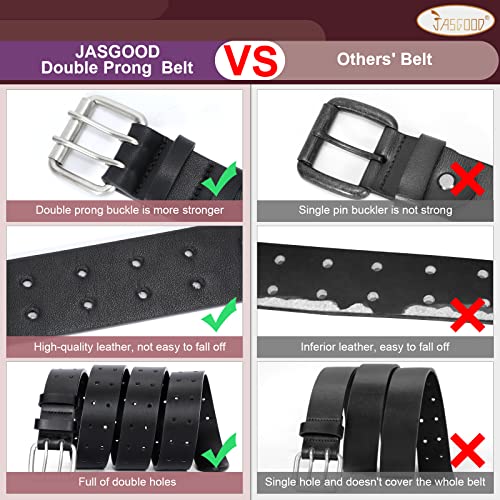 JASGOOD Men Double Prong PU Leather Belt Casual Work Heavy Duty Belt Double Grommet Holes Belt for Jeans2