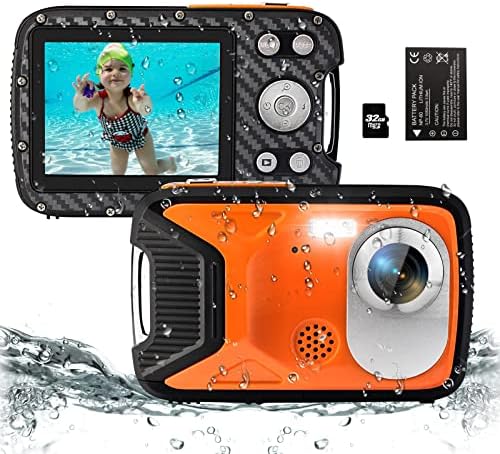 YEEIN 16FT Waterproof Digital Camera 30MP Underwater Camera with 32G Card and Rechargeable Battery, 18X Zoom Point and Shoot Camera for Boys Girls Children Teens Snorkeling Swimming Vacation(Orange)