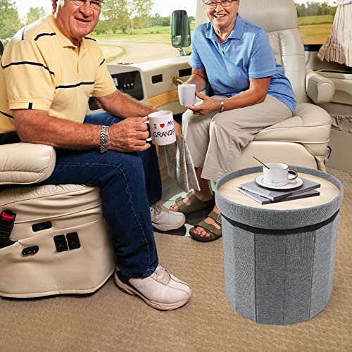 No More Tag Round Storage Ottoman Linen Fabric Small Storage Ottoman With Removable Lid, Ottoman With Storage For Living Room And Bedroom 2 Pcs, Dark Gray #TOP2