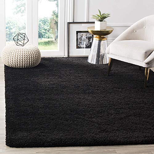 Image of A R Creations Anti Slip Fluffy Fur Plain Area Rug Made with Polyester and Microfiber for Home Office Kitchen Living Room Bedroom and DiningHall (5x7 Feet, Black