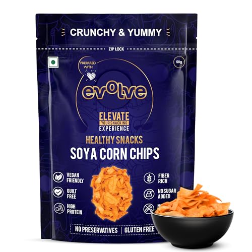 Image of Evolve Soya Corn Chips Healthy Snacks for Kids, Adults | High Protein, Vacuum Cooked, No Artificial Flavors or Colors | Ready to Eat - 50g