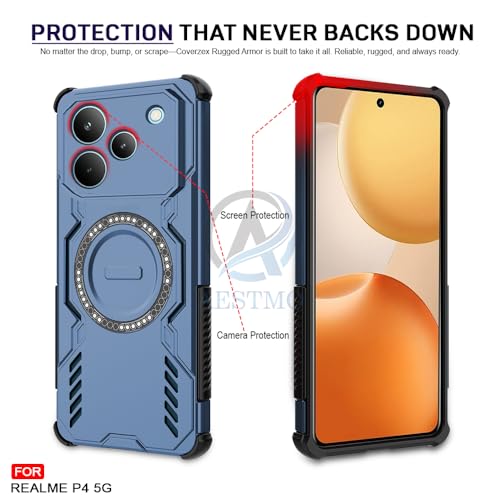 Image of AESTMO Back Case Cover for Realme P4 5G | Magnetic Case with Built-in Metal Ring | Compatible with MagSafe Accessories | Shockproof Hybrid (PC + TPU) (Blue)