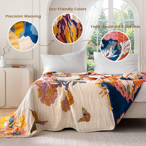 Image of MSGKV Boho Throw Blanket 90 inchx90 inch Cotton Blanket for Bed, Queen Size Throw