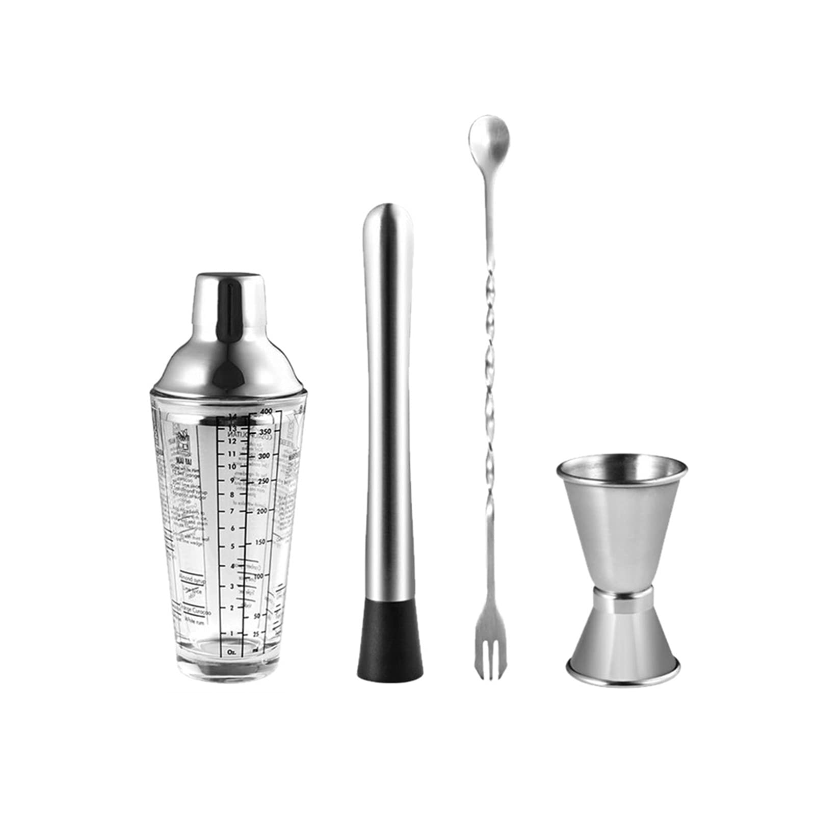 Juego de Coctelera 4pcs Professional Cocktail Shaker Set Steel Cocktail Shakers Shakers Supplies Supplies Mejor Bartender Kit para Principiantes Agitador de Cócteles