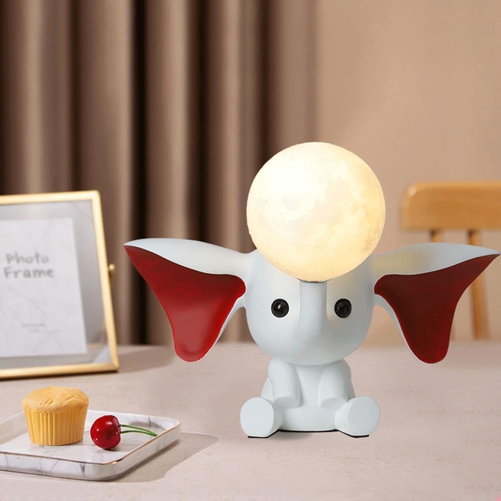 Warme romantische kreative Elefantenmond-Schreibtischlampe – ideal für Kinderzimmer, Wohnzimmer, Schlafsaal, Schule (weiß)