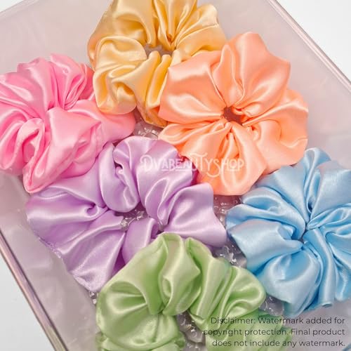 Image of Silk Satin Scrunchies (Pack of 6) - No Tug, No Damage Hair Ties for Women & Girls - Elegant & Comfortable (Pear)
