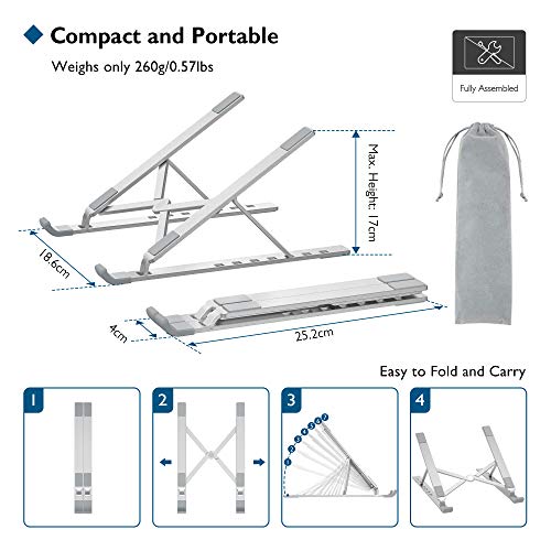 BONTEC Laptop Ständer, Aluminium Multi-Winkel Einstellbar Laptop Stand, 7-Stufe Laptopständer Kompatibel mit Alle Laptops (Unter 17,3 Zoll), Tablet, MacBook, Dell, HP, Huawei, Phones bis zu 20 kg