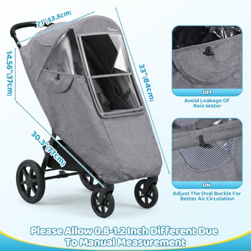 Image of Clear Stroller Rain Cover, Universal Fit, Side Ventilation, Light Gray