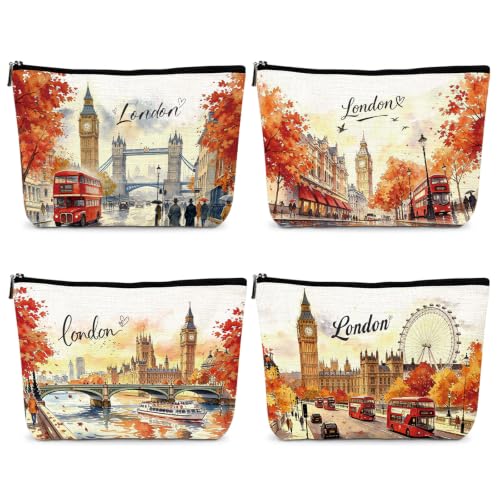 Luvart 4Pcs London Souvenir Gifts England Travel Must Haves Makeup Bags