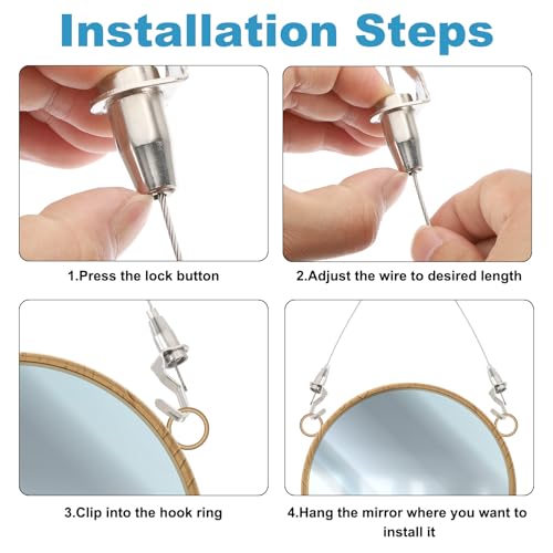 Image of PATIKIL 8 Pcs Adjustable Picture Hanging Wire Kit,2m /6.6ft Fit for 1.5mm Wire Heavy Duty PVC Coated Stainless Steel Wire Rope Hanger Hardware with 180 Degree Rotary Hook for Hanging Mirror